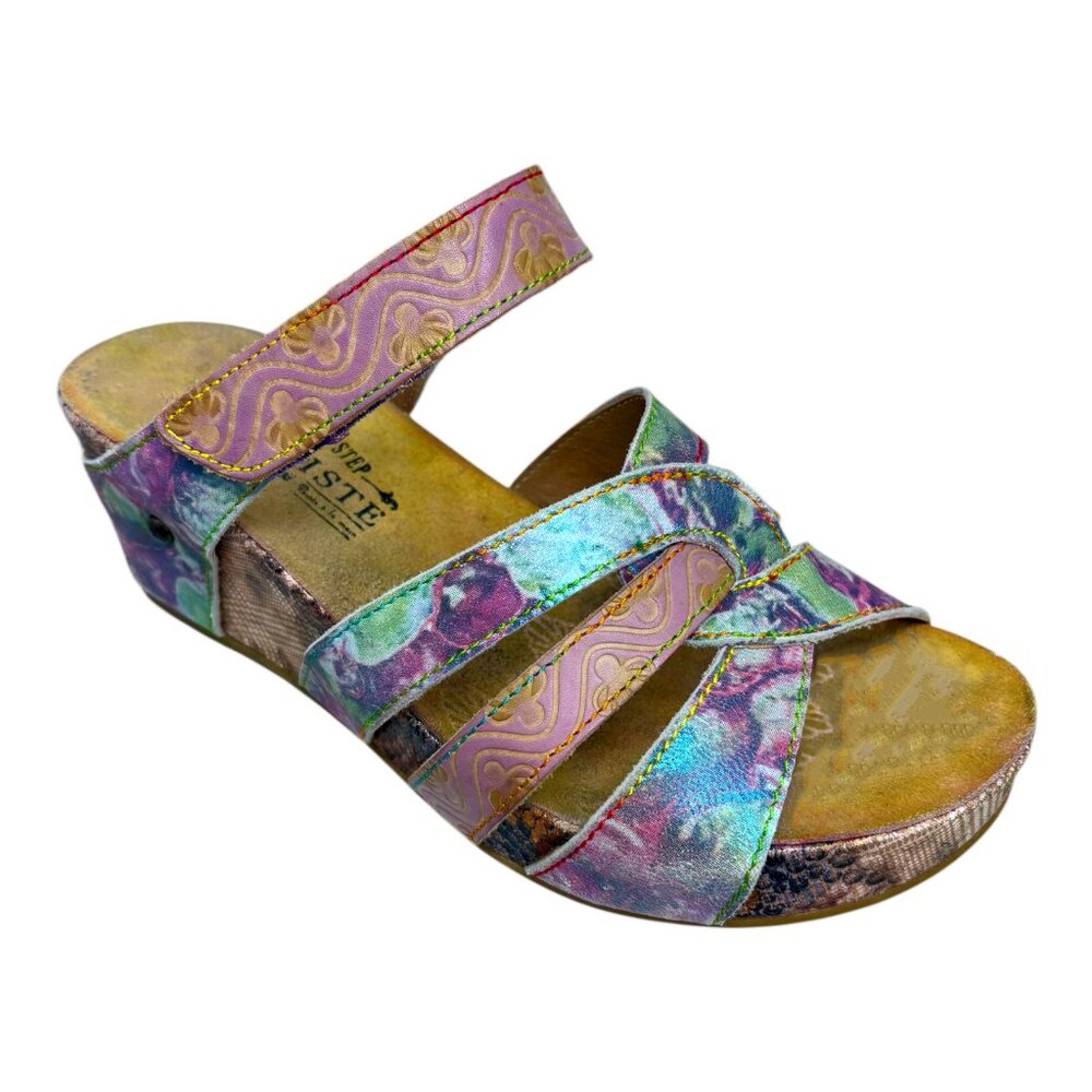 L'Artiste‎ Spring Step Pinriyo Hand Painted Wedge Slide Comfort Sandals